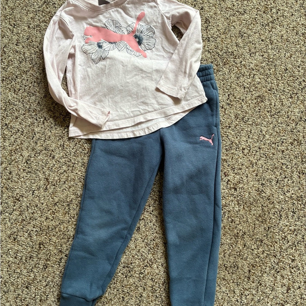 Puma Girls' Slate Blue Joggers with Pink Logo